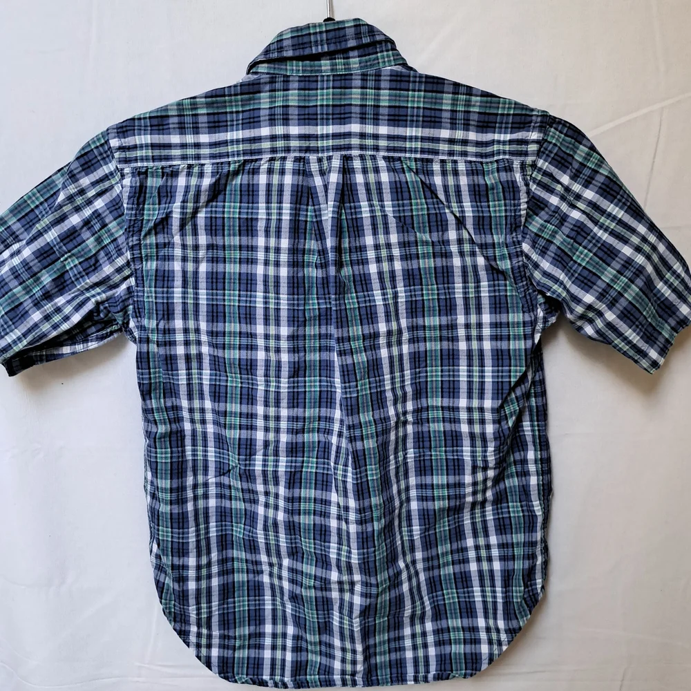 Ralph Lauren Boys Blue Green Plaid Short Sleeve Button‎ Down Shirt Size 7 Cotton